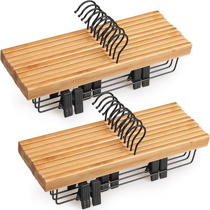 TOPIA HANGER Pants Hangers 20 Pack, Bamboo Clothes Hangers with Black Clips and Rotatable Hook, Durable Natural Wooden Hangers for Skirts, Pants, Jeans, Shorts - CTS06