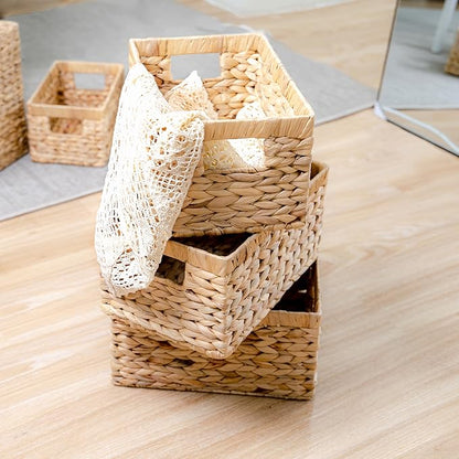 M4DECOR Set of 6 Water Hyacinth Storage Baskets – Wicker Storage Baskets for Shelves, Pantry Baskets for Organizing, Handwoven Wicker Baskets for Storage (6 Packs)