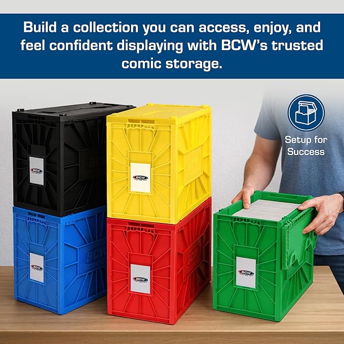 BCW Short Comic Book Bin | Holds 150 Comics | Stackable Plastic Storage | Acid-Free Organizer | Red, 2 Pack
