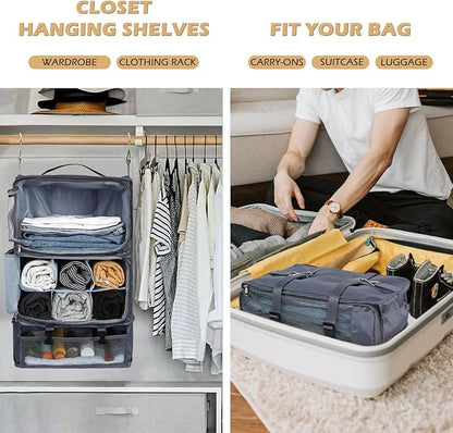 Surblue Hanging Travel Shelves Compression Packing Cube for Carry-on Luggage Suitcase Collapsible with Extension Layer Large Capacity, Grey, XXL