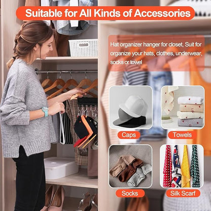 Hat Rack for Baseball Caps Hat Organizer Holder for Hanger & Room Closet Display, 2Pack 10 Hat Storage Clips for Hang Ball Caps Beanie, for Men Gift, Not Including Hangers & Hats (2PC Black)