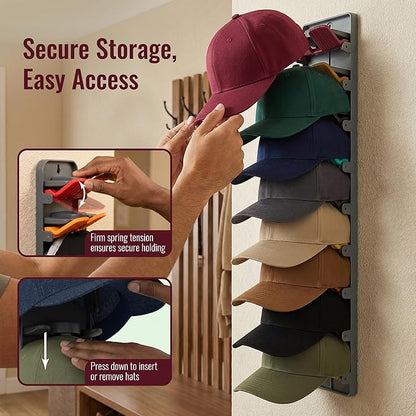 Hat Organizer for Baseball Caps - 2 Pack Hat Rack Hanger for Wall Door Closet Storage - Wall-Mounted Vertical Ball Cap Holder Display Racks - Hanging Ballcap Shelf Organizers Holds Up to 20 Hats
