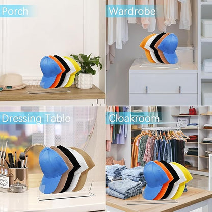 Kssvzz 4 Pack Hat Storage Organizer for Baseball Caps - Acrylic Hat Display Rack for 28 Ball Caps, No Install Hats Stand Shelf for Trucker and Golf Cap, Hats Holder for Closet, Bedroom (Clear)