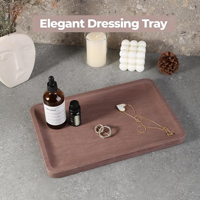 Karibiber Marble Vanity Tray, 11.8in Sandstone Bathroom Kitchen Tray for Countertop, Decorative Dresser Organizer, Perfume Storage, Jewelry Holder, Brown Stone Gift for Man