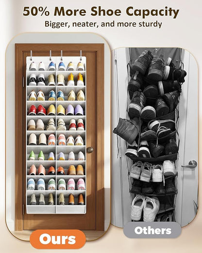 20-30 Pairs Over the Door Shoe Organizer, 10 Tiers Shoe Rack for Door, Hanging Shoe Organizer Storage for Closet, Bedroom, Bathroom with Wider & Deeper Pockets, White