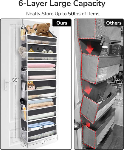 ULG Over The Door Organizer with 6 Large Pockets 12 Side Pockets, 50lbs Weight Capacity Door Hanging Organizer for Bedroom, Bathroom, Pantry, Nursery Storage, Dark Gray