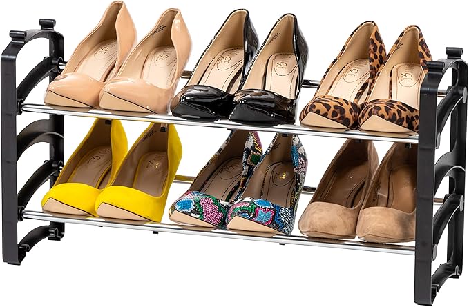 IRIS USA 2-Tier Shoe Rack, Up to 6 Pairs, Shoe Organizer for Closet Entryway Small Space, Shoe Storage Shelf, Tall Metal Shoe Rack, Shoe Stand, High-Heels