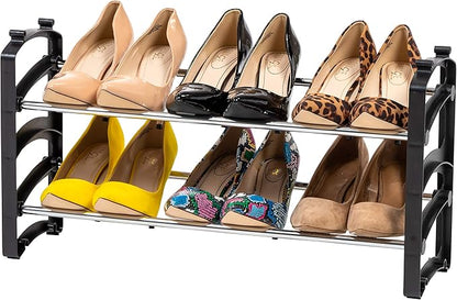 IRIS USA 2-Tier Shoe Rack, Up to 6 Pairs, Shoe Organizer for Closet Entryway Small Space, Shoe Storage Shelf, Tall Metal Shoe Rack, Shoe Stand, High-Heels