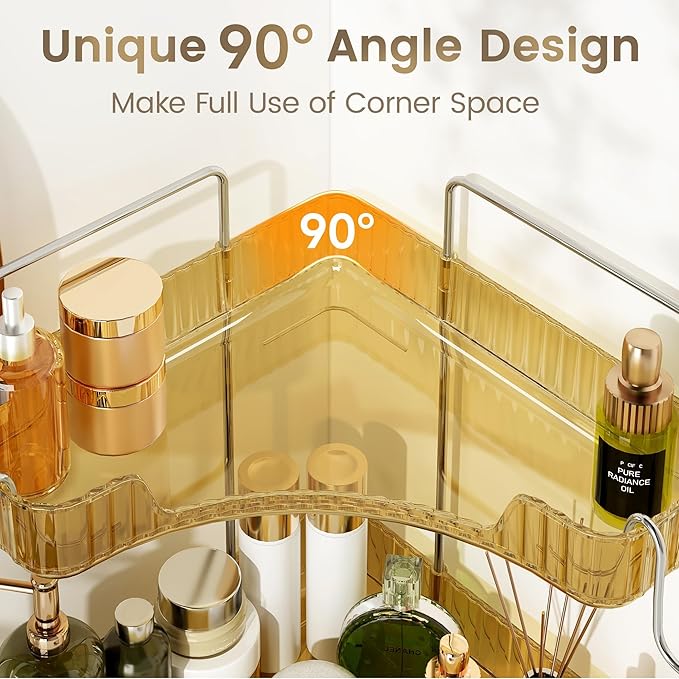 3 Tiers Bathroom Corner Organizer (Gold, 3-Tier)