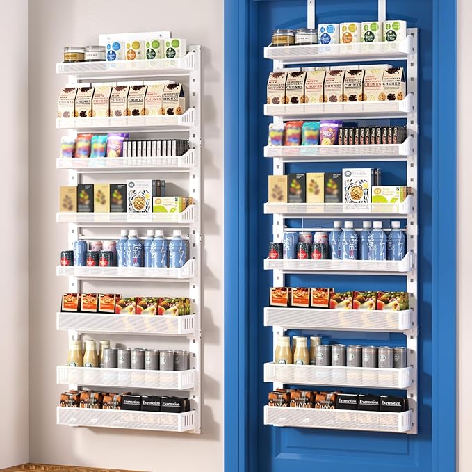coobest 8-Tier Over the door Spice Rack Organizer, Large Heavy Duty Metal Wall Mount or Over The Door, 2 in 1 Rust-Proof Hanging Storage Shelf for Kitchen Pantry, Bathroom, Laundry Room, Closet