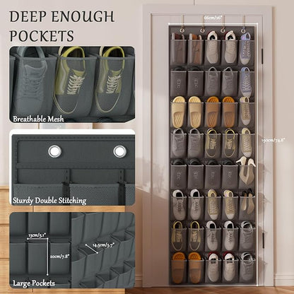 homyfort Over the Door Shoe Organizer, 40 Large Breathable Mesh Pocket,Space Saving Hanging Shoe Rack,Shoe Storage Holder for Entryway Bedroom Closet