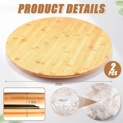 Nitial 2 Pack Bamboo Wood Lazy Susan Rotating Turntable Organizer Wooden Charcuterie Board Cheese Board Turntable for Dining Table Kitchen Cabinet Countertop Pantry Storage (20 Inch)