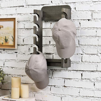 MyGift Hat Organizer for Baseball Caps, Wooden Vertical Hat Rack Wall Mounted with 10 Hooks, Rustic Gray Solid Wood Hanging Hat and Garment Holder