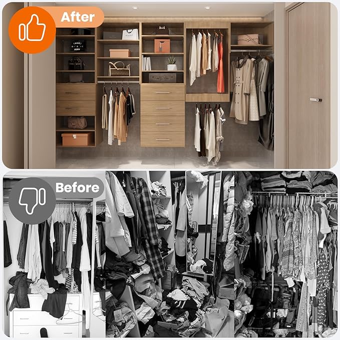 ROOMTEC 31.5" Tall Hanging Closet Unit, Modular Closet System with Hanging Rod, Wardrobe Organizer for Bedroom or Walk-in Closet, Wall Mounted, Customizable Clothes Storage Unit, Wood