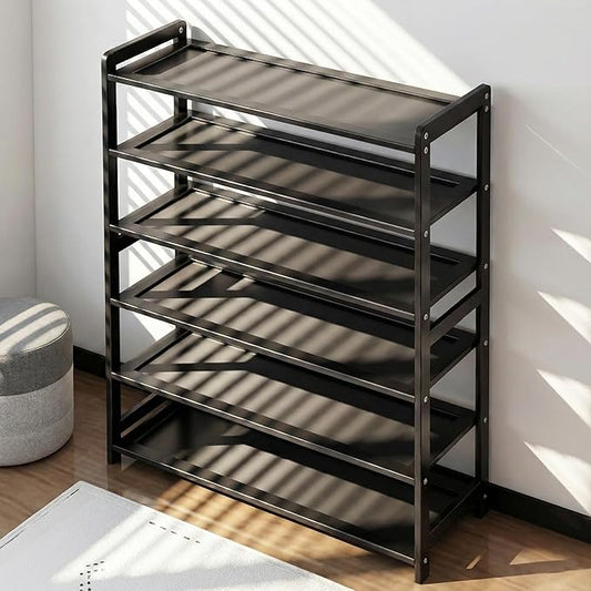 Bamboo Wooden Shoe Rack, Shoe Organizer with Smooth Painted Surface Finishe, Space-Saving Shoe Shelf for Entryway, Living Room, Bedroom (Dark, 6-Tier-27x10x36in)