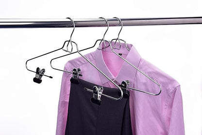 6 Quality Add-On Skirt Blouse Hanger Heavy-Duty Add-On Skirt Hangers with Clips, Multi Stackable Add on Hangers, Adjustable Wide Clip Pants Hanger, Chrome (Skirt Hanger - Wide Clips, 6)
