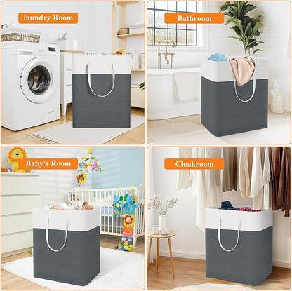 TasticTotes laundry basket 3-Pack, laundry hamper, Hamper with handles, collapsible laundry baskets, Waterproof dirty clothes hamper, Towel Storage for Home or Dorm, 125L-Grey