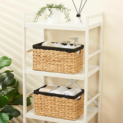 Edergoo Wicker Storage Basket 2 Pack, Water Hyacinth Storage Baskets with Built-in Handles, Large Wicker Baskets for Storage & Organizing, Natural with Black