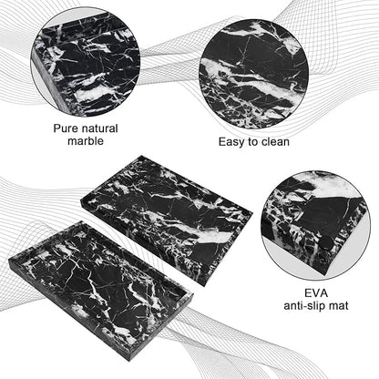 Pure Natural Marble Tray for Bathroom, Dresser, Sink. Cosmetics, toiletries, perfumes, Jewelry, Candles, etc. can be Placed (Black Onyx, 12" x 8" x 1.2")
