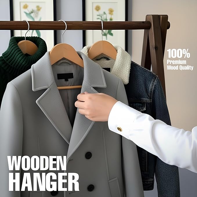 Utopia Home Premium Wooden Hangers 80 Pack - Durable & Slim Coat Hanger - Suit Hanger with 360-Degree Rotatable Hook - Wood Hangers with Shoulder Grooves (Natural)