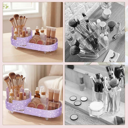 Teen Girls Mother's Day 360 Rotating Bling Makeup Organizer Gift Rhinestone Diamond Bathroom Organizer Girly Skin Care Brush Holder for Countertop, Bathroom Essentials(Purple,Pearl)