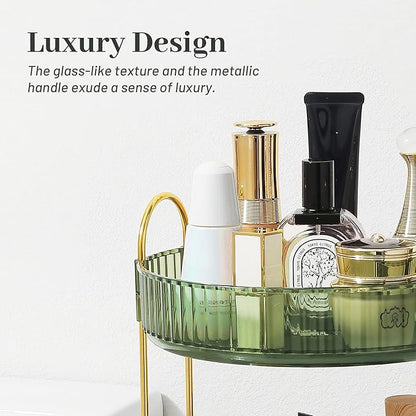 Rotating Makeup Organizer for Vanity, Perfume Skincare Lipstick Organizers for Bathroom Countertop, Clear Make up Storage for Dresser, Bathroom Cosmetics Organizer Storage 360 Spinning(2 Tier, Green)