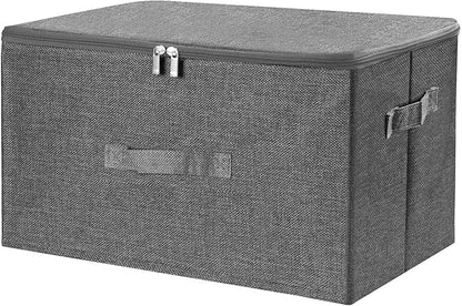 ANMINY Storage Bins with Zipper Lids 36 Qt Lidded Fabric Storage Boxes Baskets Cubes with Handles Collapsible Washable Cotton Linen Closet Shelf Clothes Organizer Containers - Gray, Large