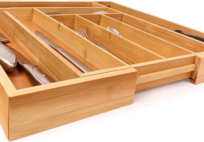 BergHOFF Bamboo 8-Slot Expandable Flatware Organizer, Expand between 12.75" to 18.5