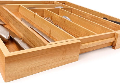 BergHOFF Bamboo 8-Slot Expandable Flatware Organizer, Expand between 12.75" to 18.5