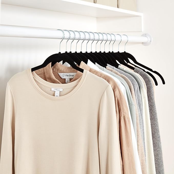 Amazon Basics Space Saving Slim Velvet Non-Slip Clothes Hangers for Closet Organization, Black, 100-Pack