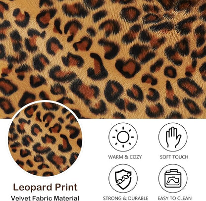 2PCS Storage Bins Boxes with Zipper Lid Leopard Print Cute Velvet Fabric Basket PU Leather Handles PP Plastic Board Foldable Washable Lidded Closet Shelf Organizer Container (Small Size)