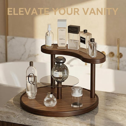 GDQ Wooden Display Organizer Stand,Perfume Organizer, Brown Bamboo Vanity Organizer Display Storage for Cosmetics, Perfume, Plants, Tea Set, Open Design for Entryway/Living Room/Bathroom/Bedroom