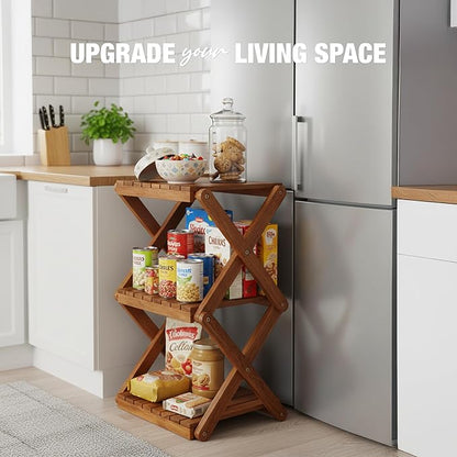 Premium Acacia Wood Shoe Rack for Entryway - 3-Tier Foldable Wooden Shoe Shelf, Free Standing Space Saving Shoe Organizer for Small Spaces, Apartment, Closet