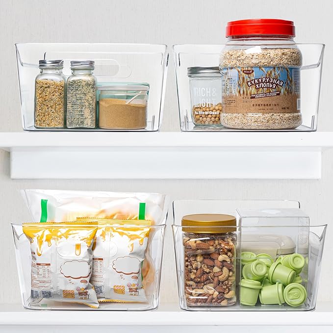 Tiawudi 2 Pack Plastic Storage Bins, Extra Large Pantry Organizer, 13.5" x 10" Clear Storage Containers and Organizer Bins, Multi-Use Bins for Home, Kitchen, Closet and Cabinet