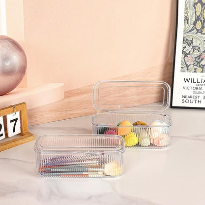 JessLab Makeup Brush Holder Organizer, Clear Makeup Sponges Organizer, Cosmetic Storage Case with Lid Display Case for Vanity, 1 Compartment (1 Pack)