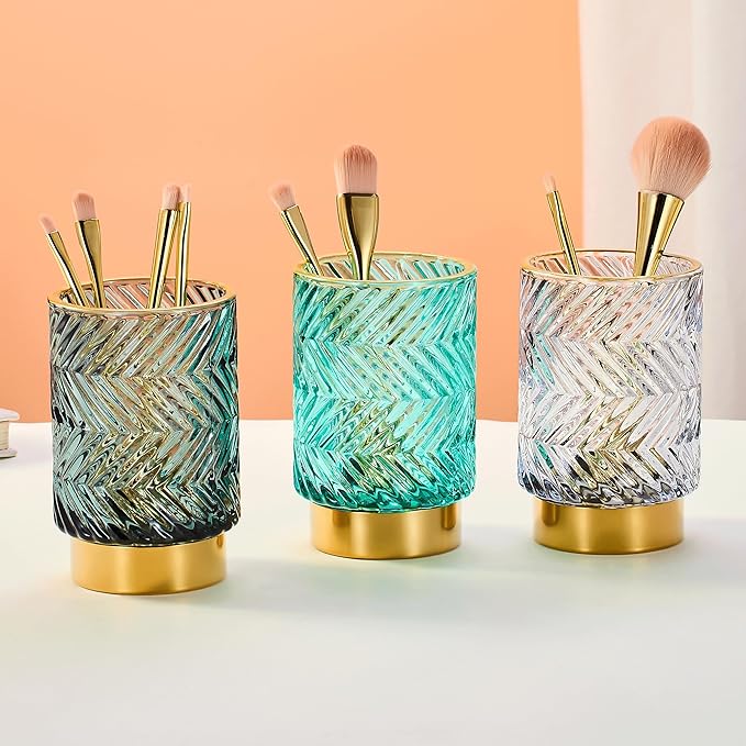 Makeup Brush Holder Organizer,Toothbrush Holders,Desk Pen Pencil Holder,Multifunctional Vintage Glass Brush Cup（A40-7-US）