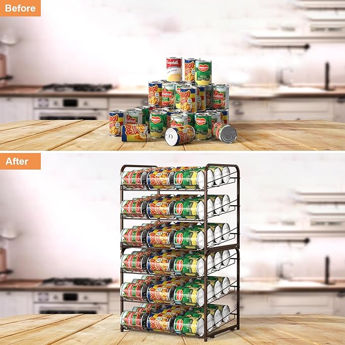 Shinoske Can Organizer for Pantry 2 Pack,3-Tier Stackable Can Organizer 2 in 1 Can Rack,72 Dispenser Holder Canned Food Organizer for Pantry Kitchen Countertop Storage,Brown