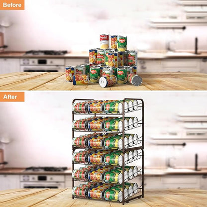 Shinoske Can Organizer for Pantry 2 Pack,3-Tier Stackable Can Organizer 2 in 1 Can Rack,72 Dispenser Holder Canned Food Organizer for Pantry Kitchen Countertop Storage,Brown