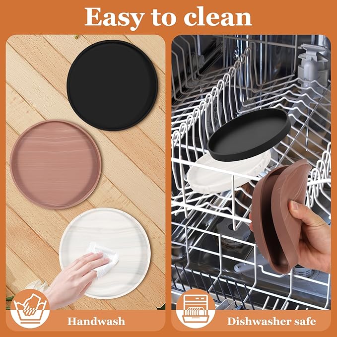 3Pcs Bathroom Trays with Anti Slip Bottom Decorative Silicone Vanity Trays Space Saving Perfume Trays for Candle Soap Shampoo (Round)