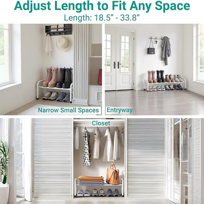 YEASHEIN 1-Tier Expandable Shoe Rack for Closet Floor, Λ-Frame Metal Small Shoe Rack for Entryway, Adjustable Shoe Shelf Organizer, Free Standing Shoe Racks for Front Door Entrance, Garage - White