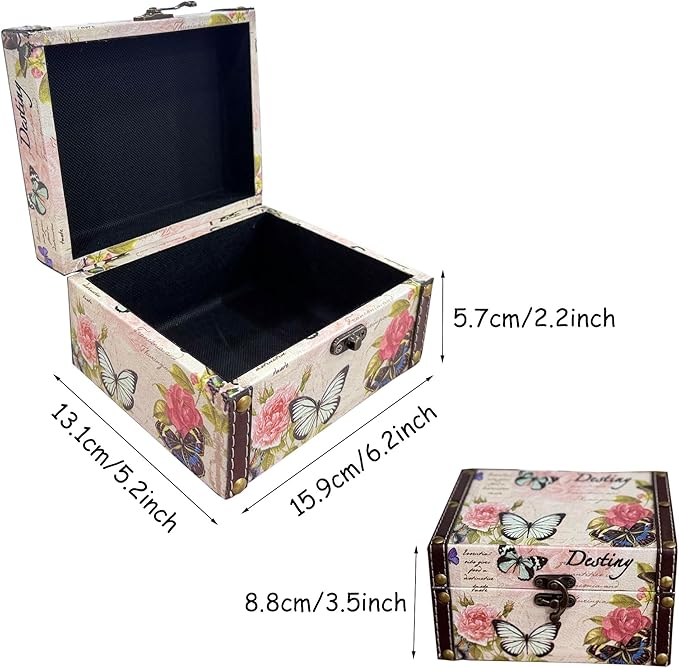 Butterfly Jewelry Box Pink Storage Decorative Box for Jewelry Trinkets Photos Wood Treasure Chest Box for Women Girls Gifts Decorative Keepsake Box Home Decorations