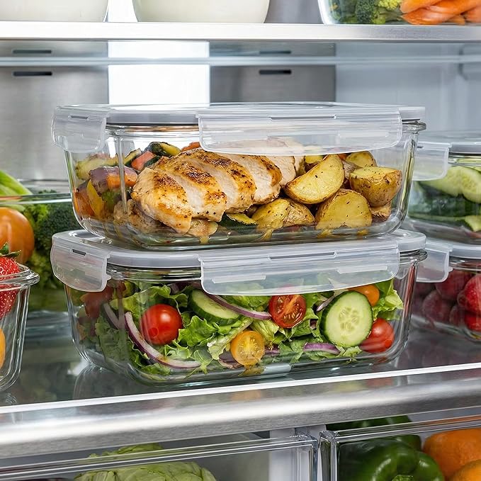 5 Pack 36oz Borosilicate Glass Food Storage Containers Set with Lids, Freezer Meal Prep Containers, Airtight Bento Lunch Container Set, Oven, Freezer and Dishwasher Safe, BPA Free, Kitchen Storage Set