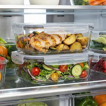 5 Pack 36oz Borosilicate Glass Food Storage Containers Set with Lids, Freezer Meal Prep Containers, Airtight Bento Lunch Container Set, Oven, Freezer and Dishwasher Safe, BPA Free, Kitchen Storage Set