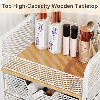 Hongtamoya Makeup Cart Organizer with 4 Drawers, Large Floor Skincare Organizers, Vanity Storage Organizer Cosmetics Display Cases for Skin Care Perfume Nail Polish, White