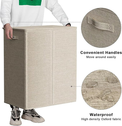 WOWLIVE 154L Double Laundry Hamper with Lid and Removable Laundry Bags, Large Dirty Clothes Hamper 2 section Collapsible Laundry Basket Dorm Room Storage for Bedroom, Bathroom, College,Wheat
