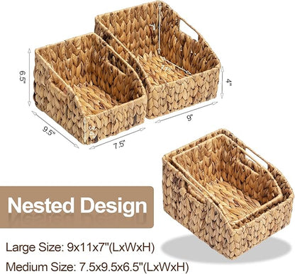 FairyHaus Wicker Baskets 2 Pack, Natural Large Wicker Baskets for Storage, Nesting Hand-woven Water Hyacinth Wicker Baskets for Organizing with Built-in Handles, 9"L x 11"W x 7"H