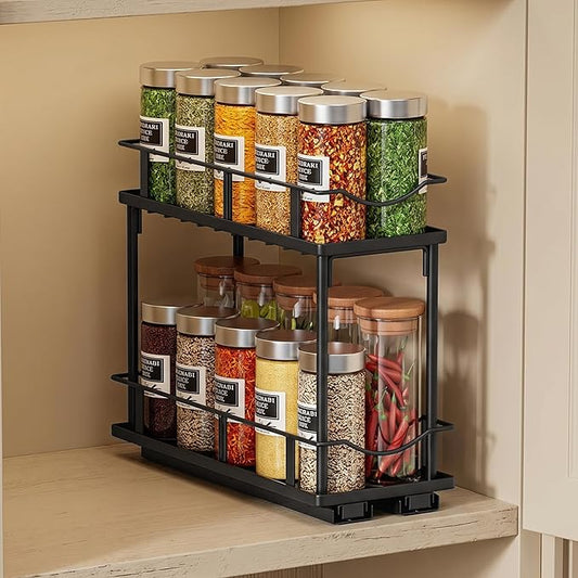 1 Packs Pull Out Spice Rack Organizer for Cabinet, 2-Tier Slide Out Seasoning Organizer, Narrow Cabinet Spice Rack, 10.7" Dx4.8 Wx8.85 H, Full Extension Ball Bearing Glides, Kitchen Pantry Organizer
