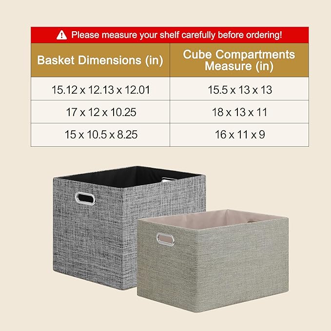 Posprica 15.12"x12.13"x12.01" Storage Cube Bins, Linen Decorative Closet Storage Organizer for IKEA Kallax, 4 Pack Fabric Foldable Large Storage Baskets for Closet, Shelves, Clothes, Toy -Coffee