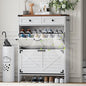 Shoe Storage Cabinet with Deodorizing Function, Farmhouse Narrow Hidden Shoe Rack Organizer Cabinet with 2 Flip Drawers & 2 Storage Drawers for Entryway, Hallway, Living Room, White