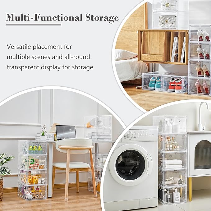 LXLXXL Storage Bins with Lids, 9 Pack Plastic Storage Containers with Magnetic Door, 19 Qt Stackable Clear Storage Box for Home, Office Organizing